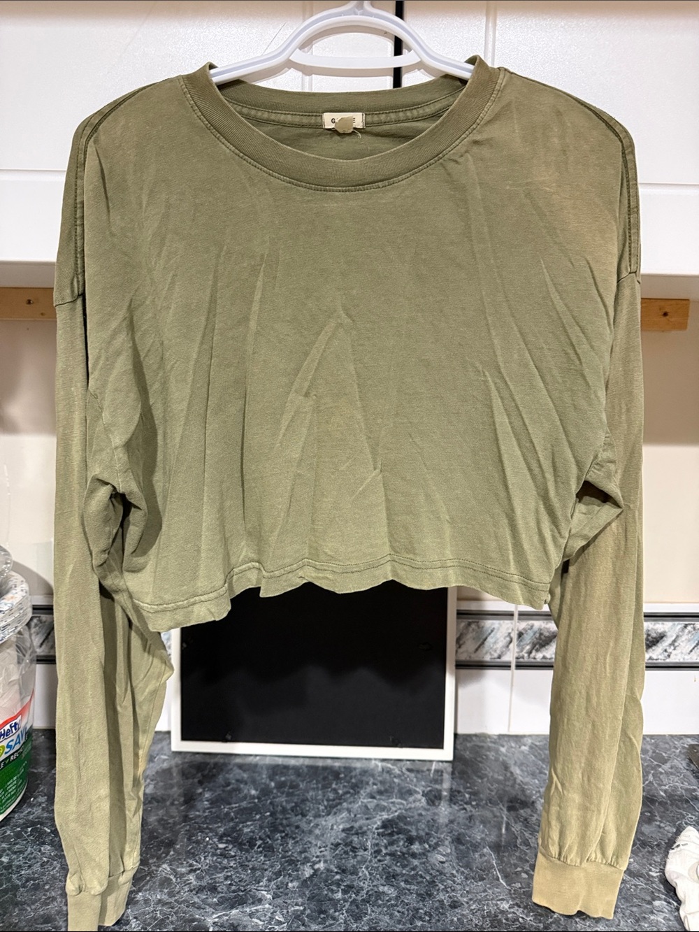 Garage small Cropped Long-Sleeve Tee - Olive Green